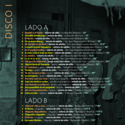 Diseño gráfico que despliega la lista de canciones que conforman el disco I de "Juegos y cantos de velorio en costas colombianas"