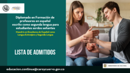 Diseño gráfico que provee información sobre la lista de admitidos al diplomado en Formación de profesores en español escrito como segunda lengua para estudiantes sordos señantes.