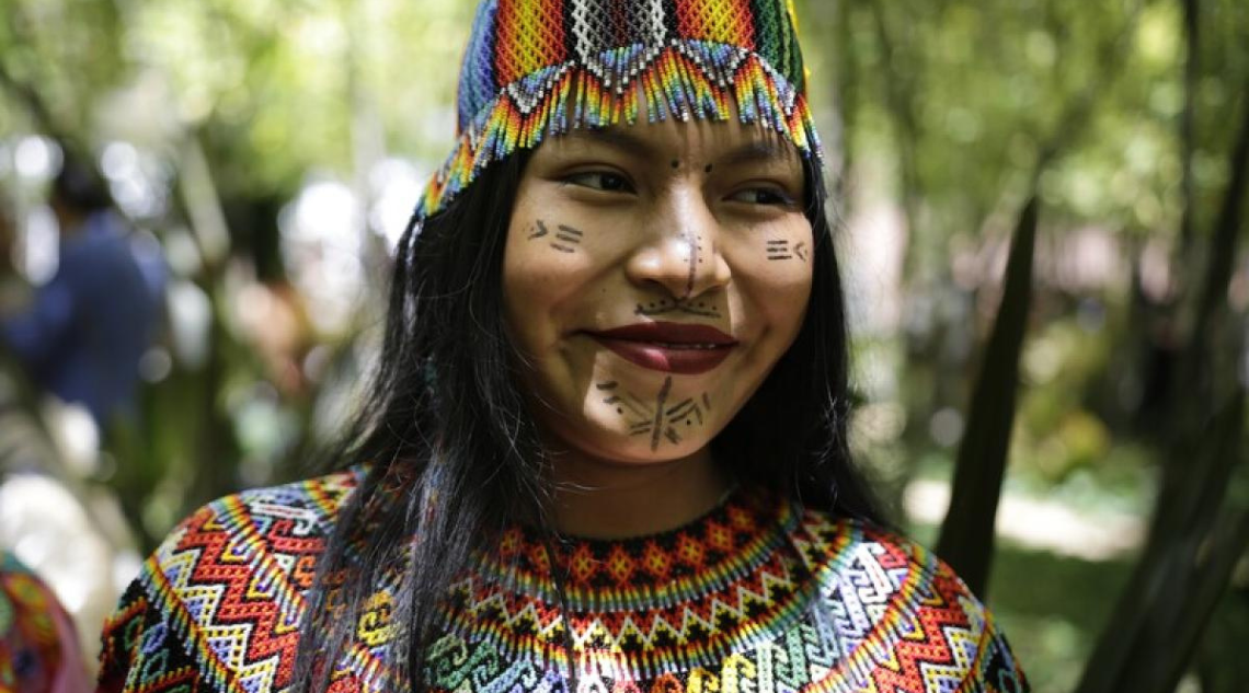 Fotografía de referencia. Mujer indígena sonriendo.