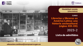Diseño gráfico que acompaña la lista de admitidos al curso Librerías y libreros en América Latina: una historia sociocultural (siglos XIX - XX).