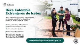 Diseño gráfico que provee información sobre la beca Colombia extranjeros de ICETEX.