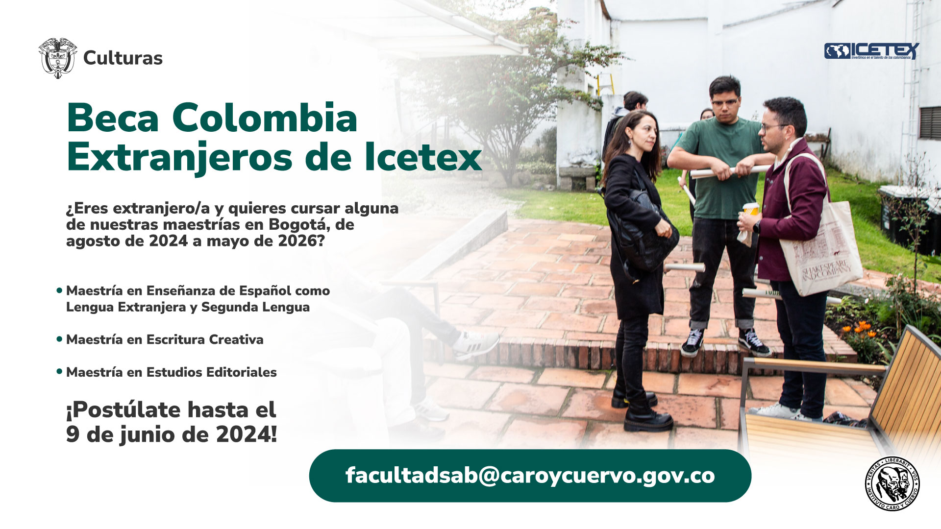 Diseño gráfico que provee información sobre la beca Colombia extranjeros de ICETEX.